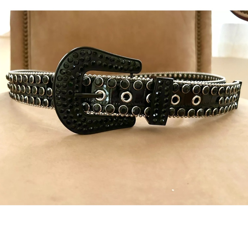 Industrial Indigo Black Rhinestone Studded Belt Unisex MWT Size 42 (Size XL)
